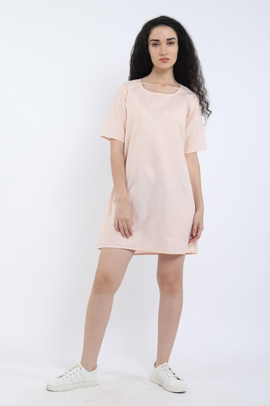 Peach Cotton Linen Loose Dress