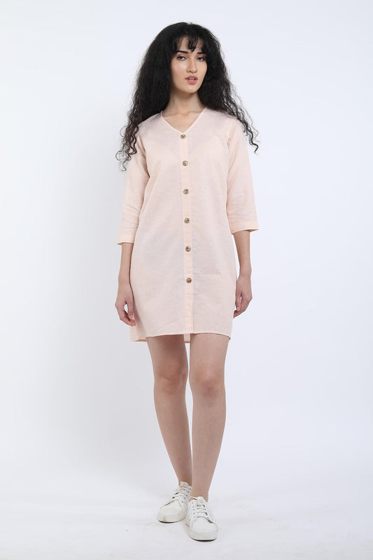 Peach Cotton Linen Mini Dress
