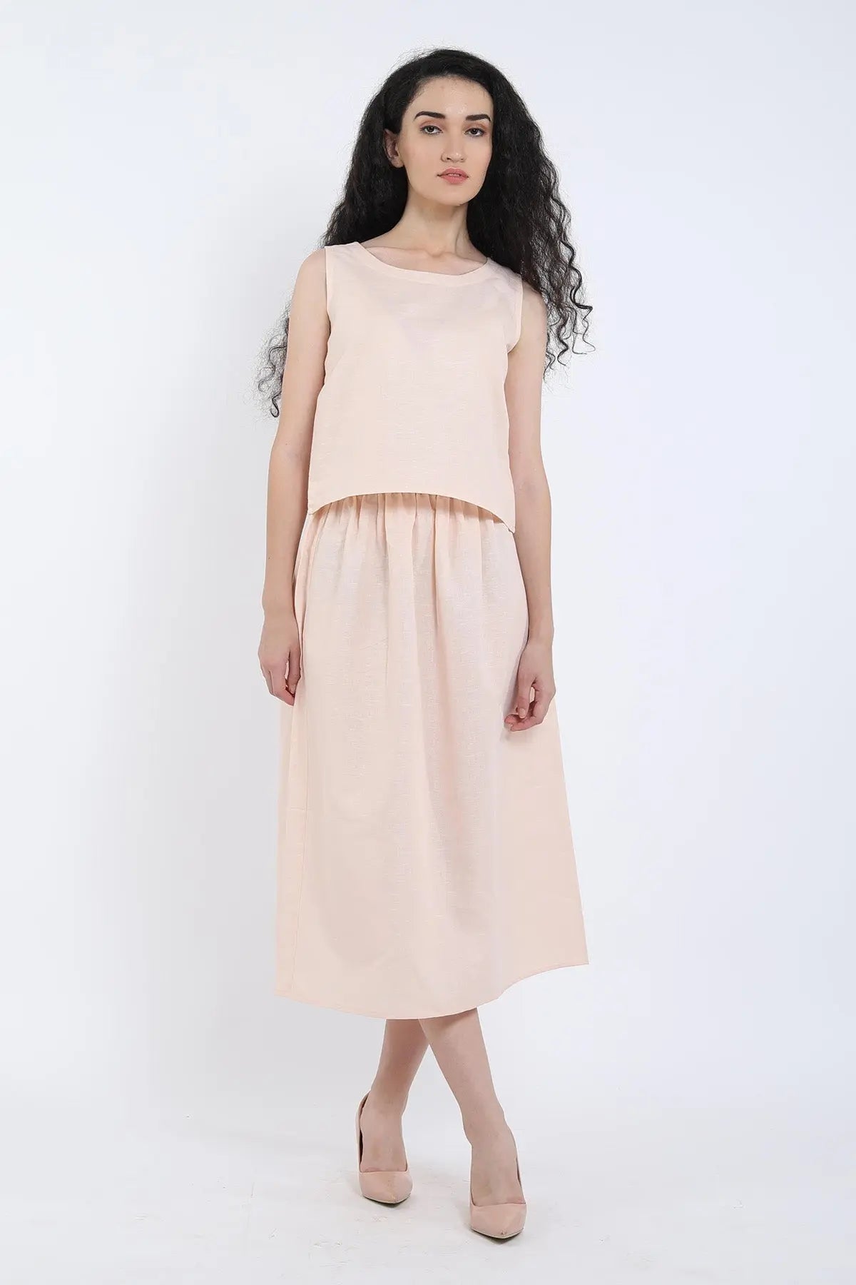 Peach Cotton Linen Skirt Set SNEHA B