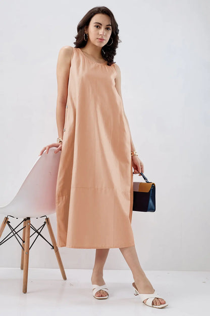Cotton Peach Sleeveless Dress SNEHA B