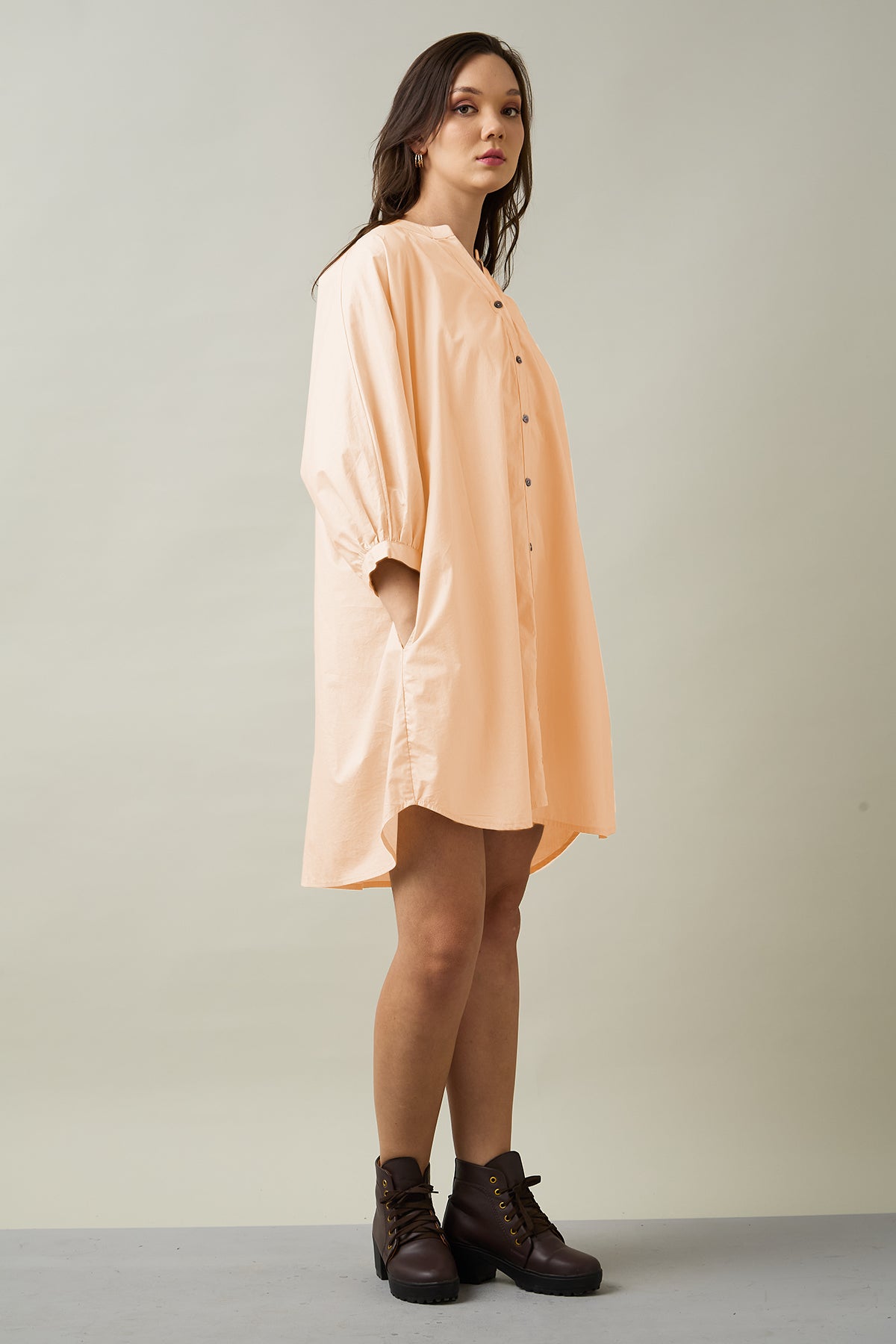 Peach Relax Shirt Style Dress