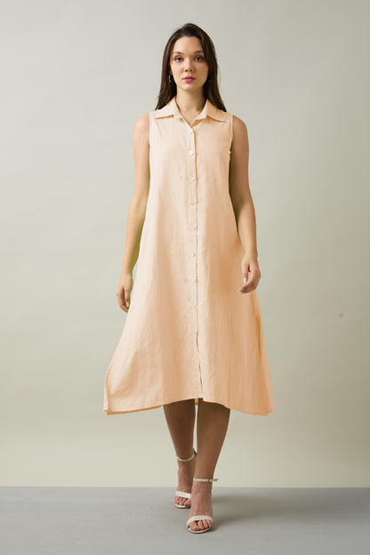 Peach Sleeveless Shirt Dress