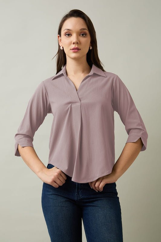 Buy Pink Box Pleated Collared Top by SNEHA B