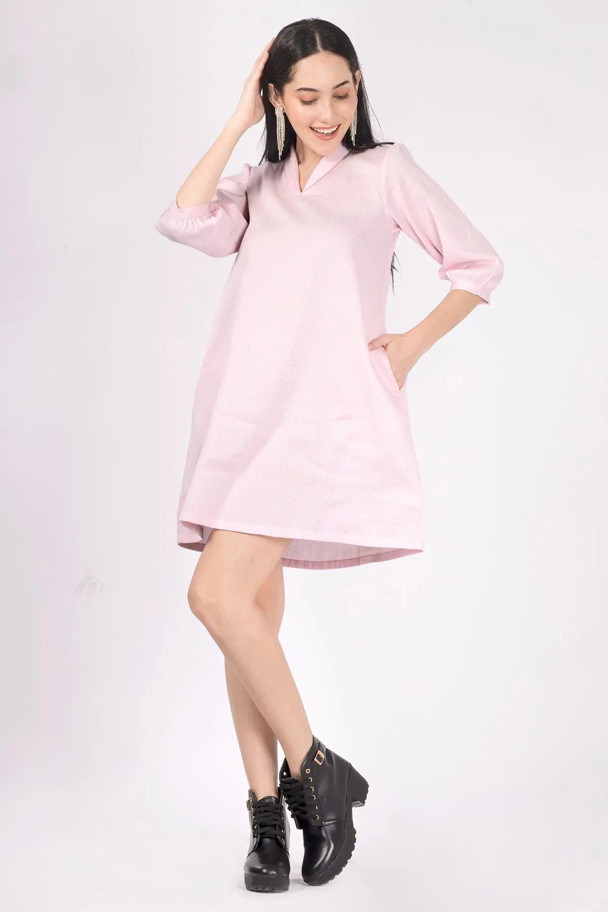 Pink Cotton Honey Comb Dress SNEHA B