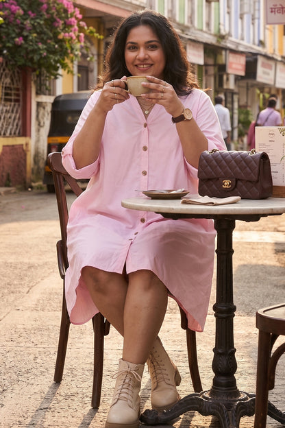 Pink Cotton Oversized Dress