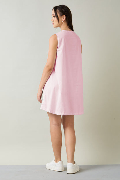 Pink Cotton Sleeveless Dress