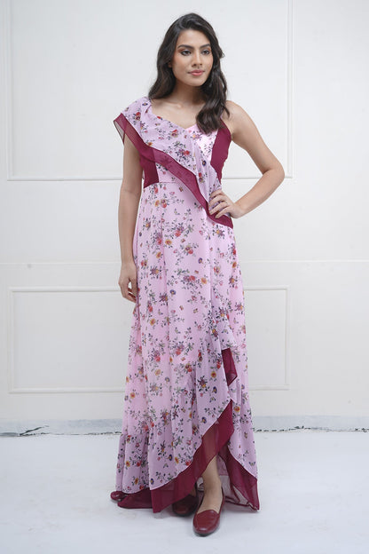 Buy Pink Maroon Ruffle Print Dress by SNEHA B