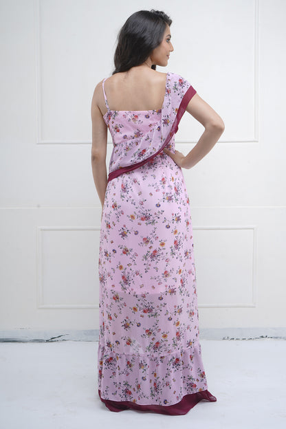 Pink Maroon Ruffle Print Dress