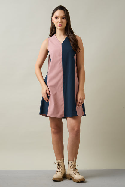 Pink & Navy Colourblock Dress