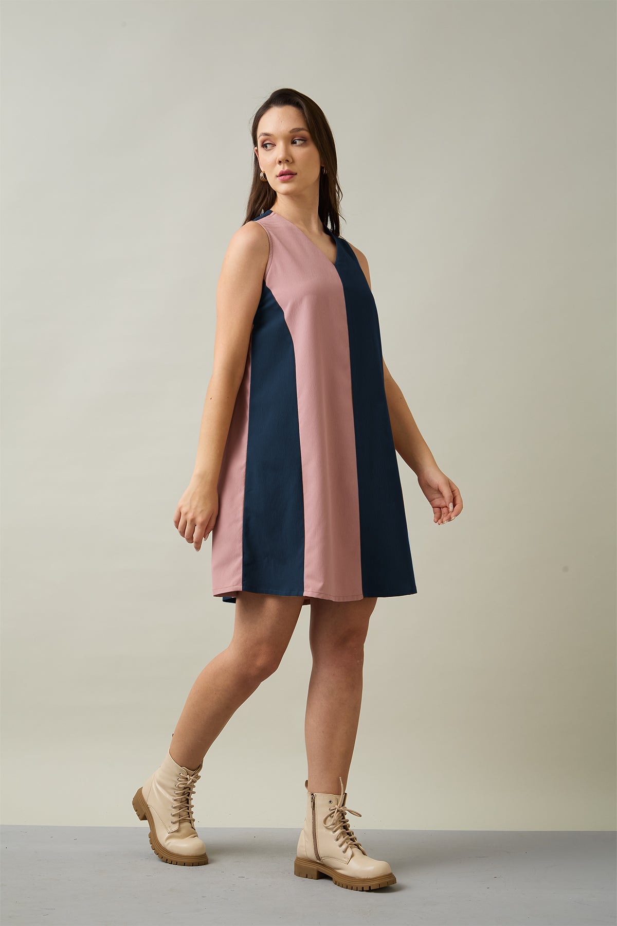 Pink & Navy Colourblock Dress