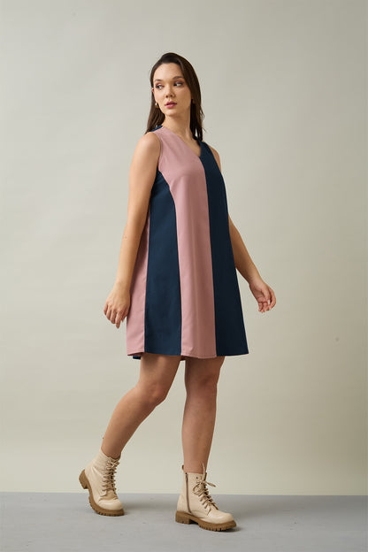 Pink & Navy Colourblock Dress