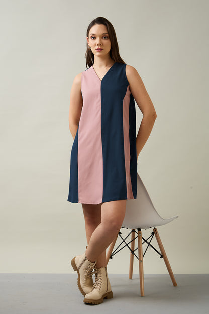 Pink & Navy Colourblock Dress
