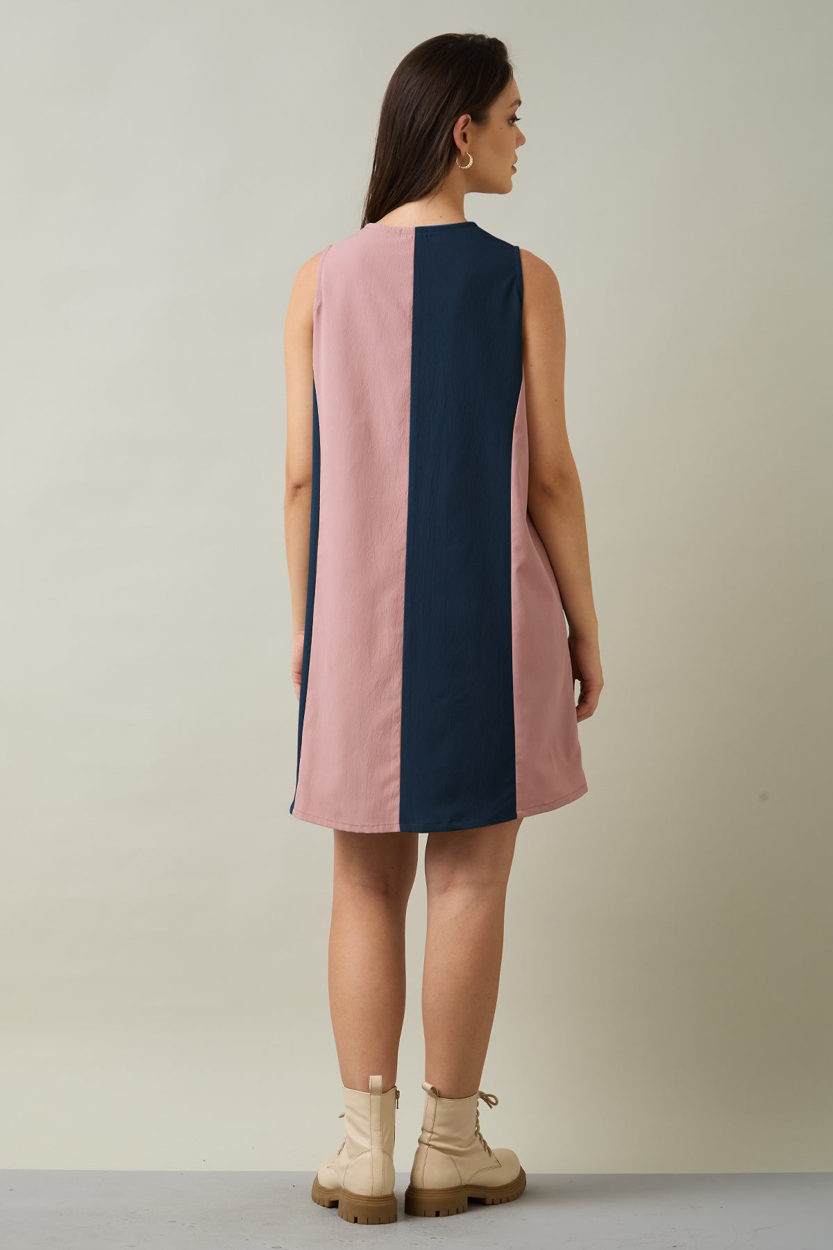 Pink & Navy Colourblock Dress