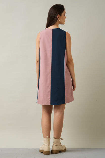 Pink & Navy Colourblock Dress