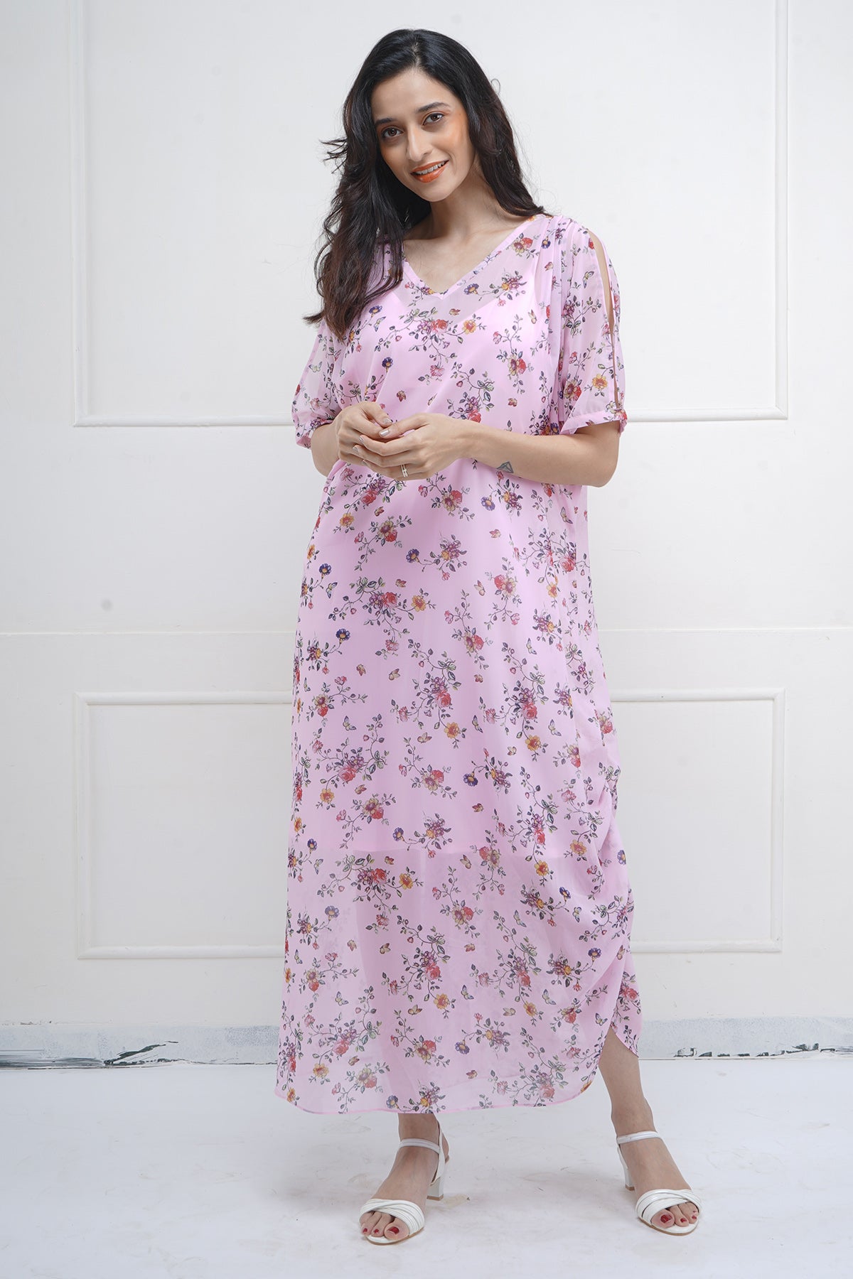 Buy Pink Printed Relaxed Fit Dress by SNEHA B