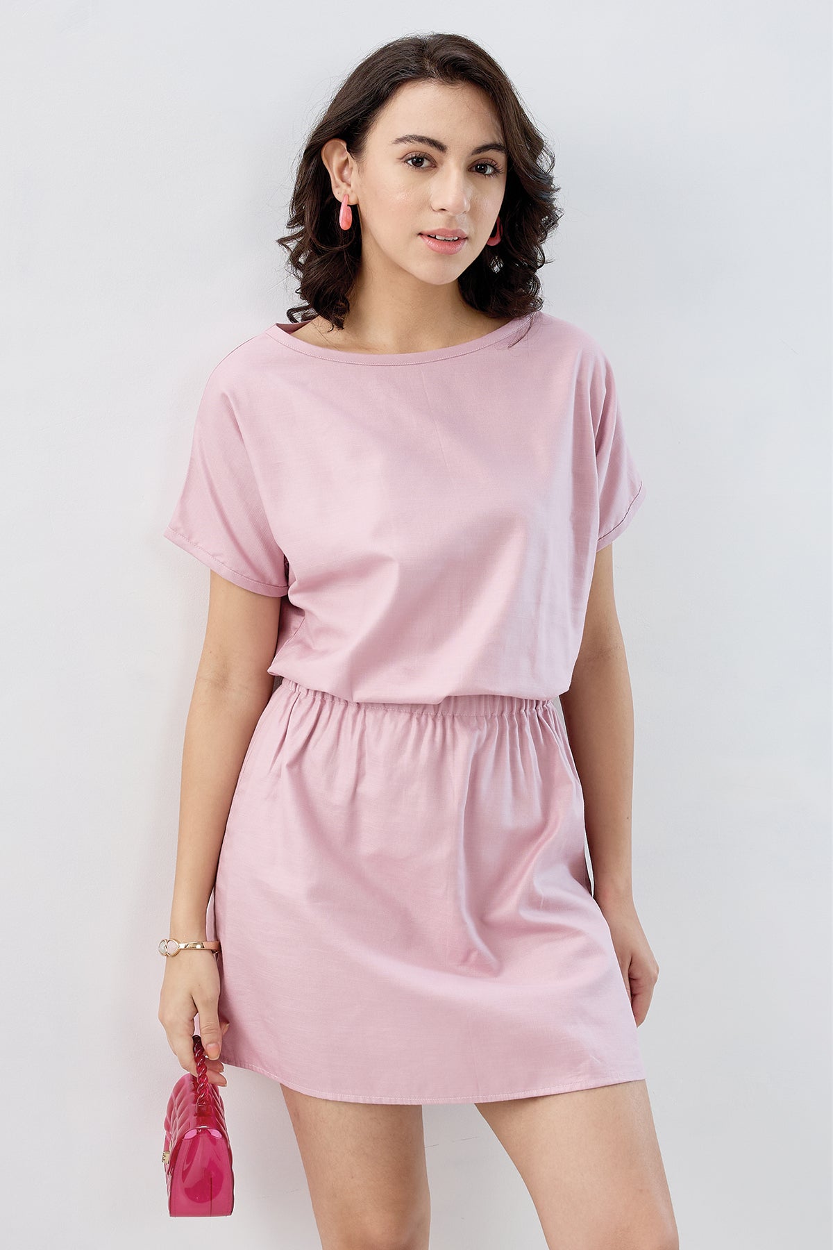 Pink Relax Style Cotton Dress
