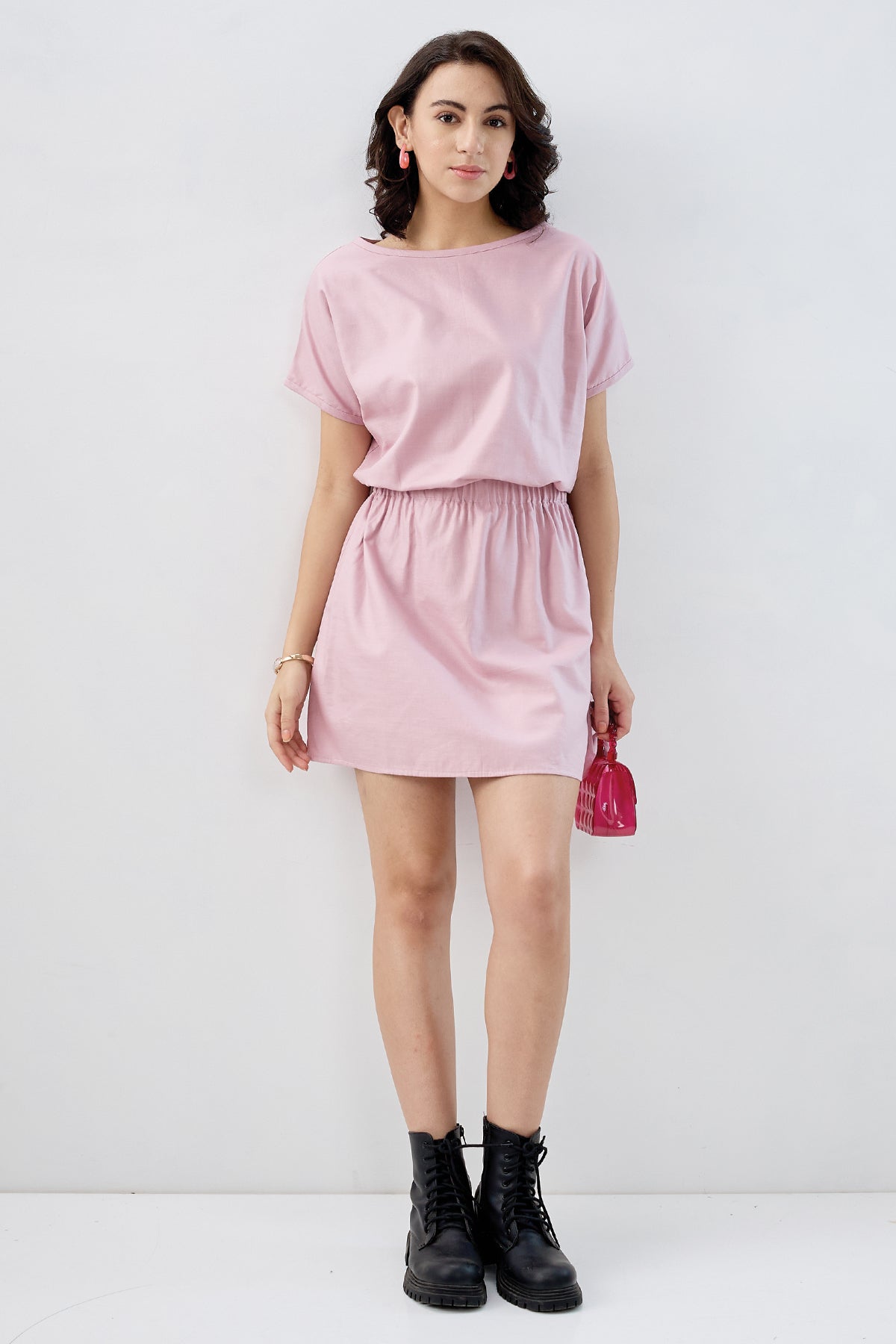 Pink Relax Style Cotton Dress