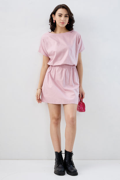 Pink Relax Style Cotton Dress
