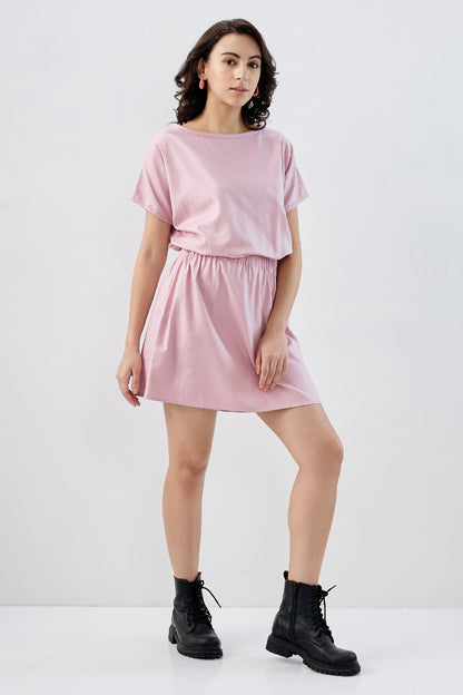 Pink Relax Style Cotton Dress