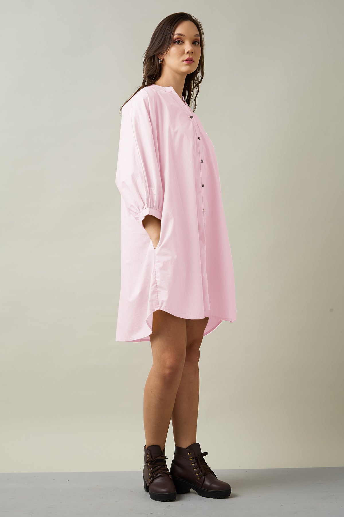 Pink Relaxed Shirt Style Dress