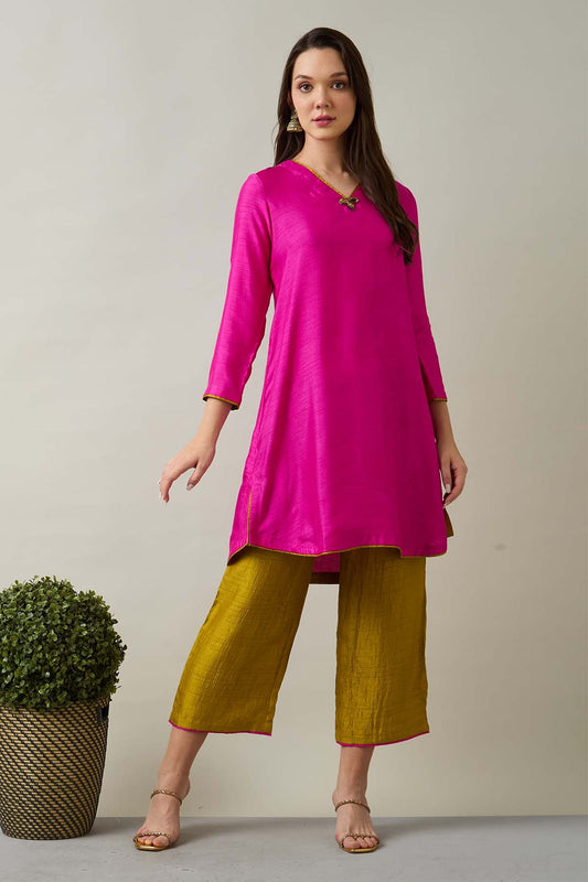 Pink Silk Short Kurta & Pants