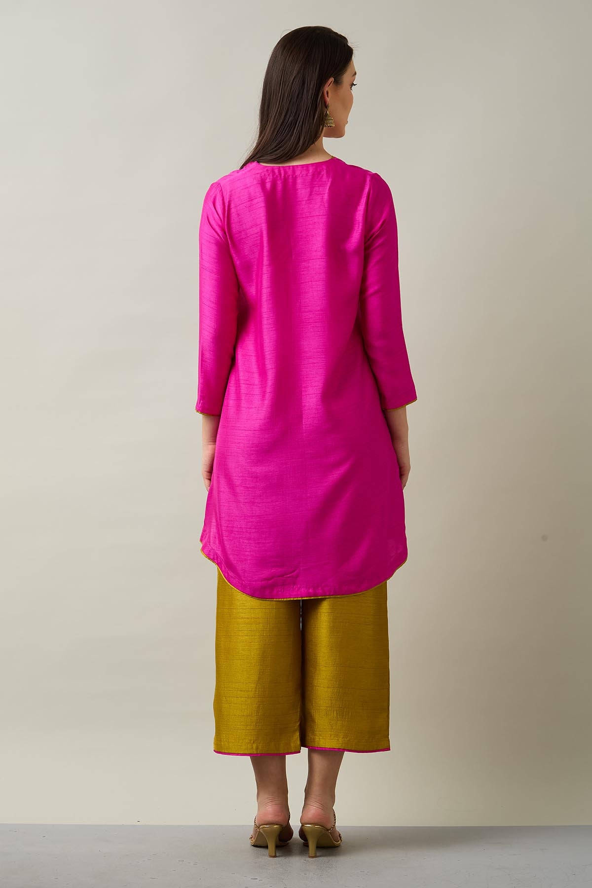 Pink Silk Short Kurta & Pants