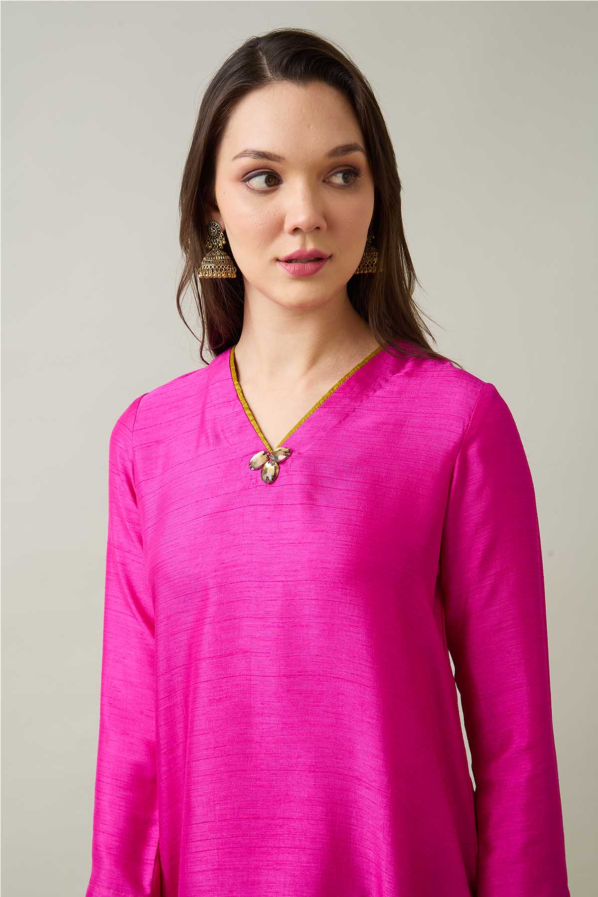 Pink Silk Short Kurta & Pants