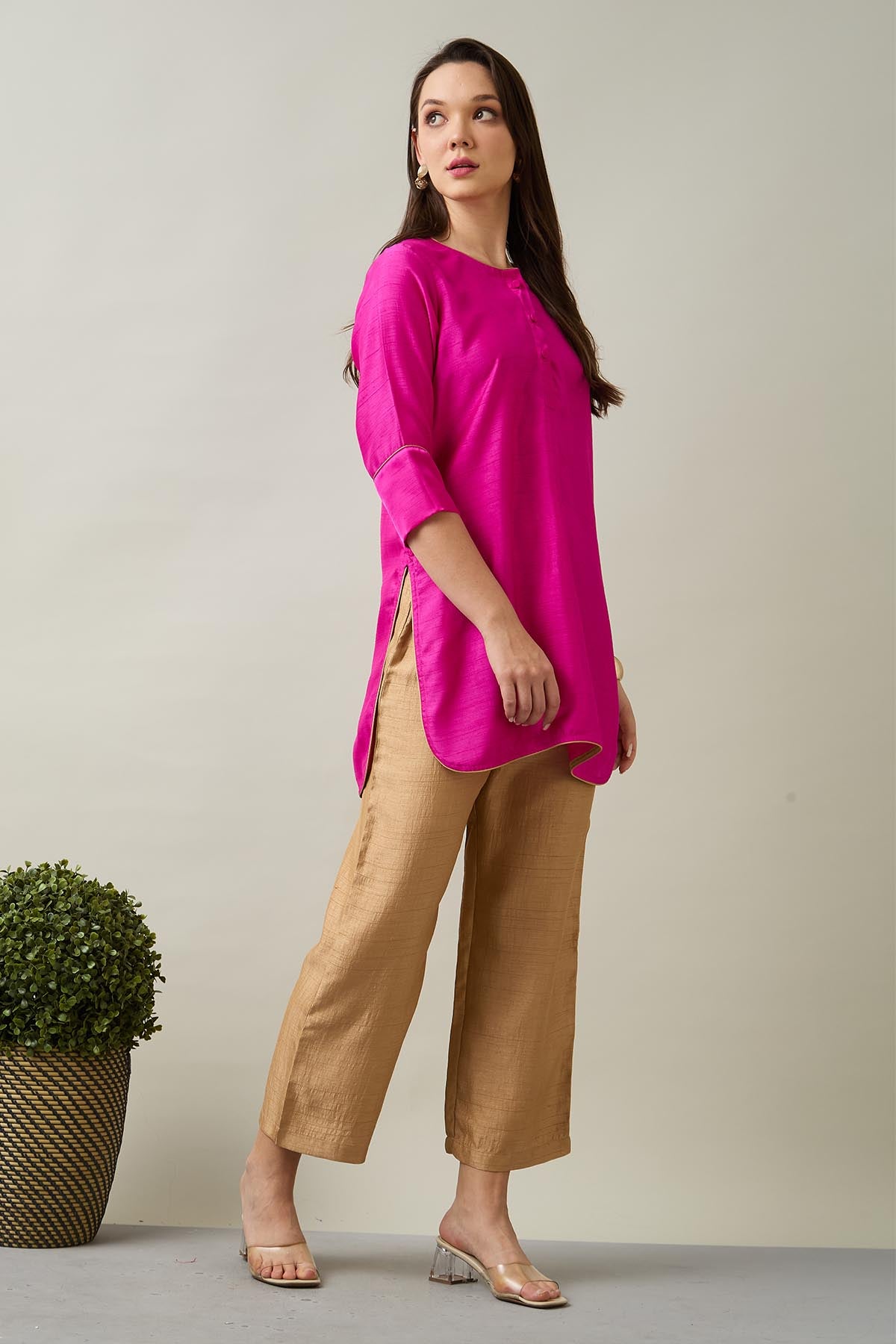 Pink Silk Short Tunic & Pants