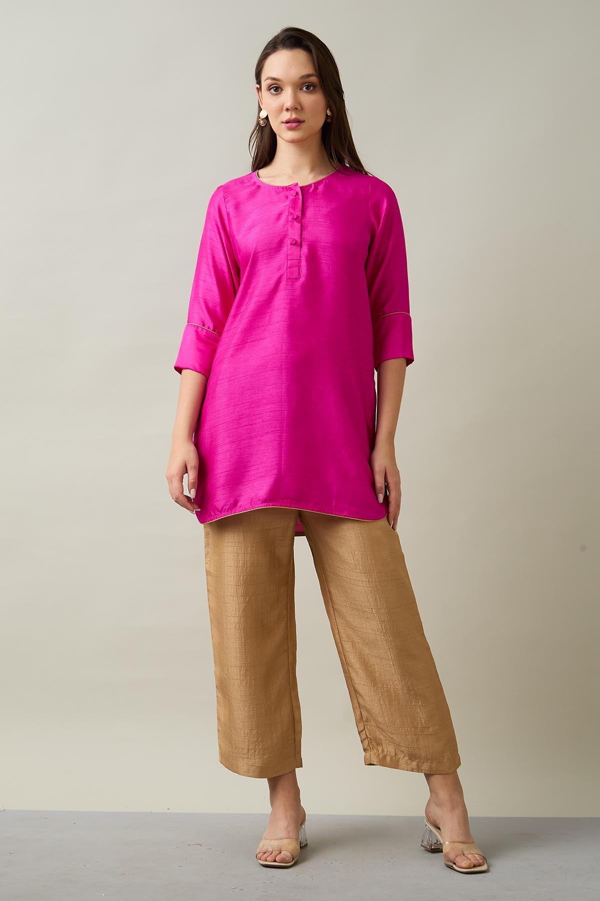 Pink Silk Short Tunic & Pants