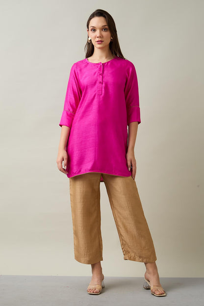 Pink Silk Short Tunic & Pants