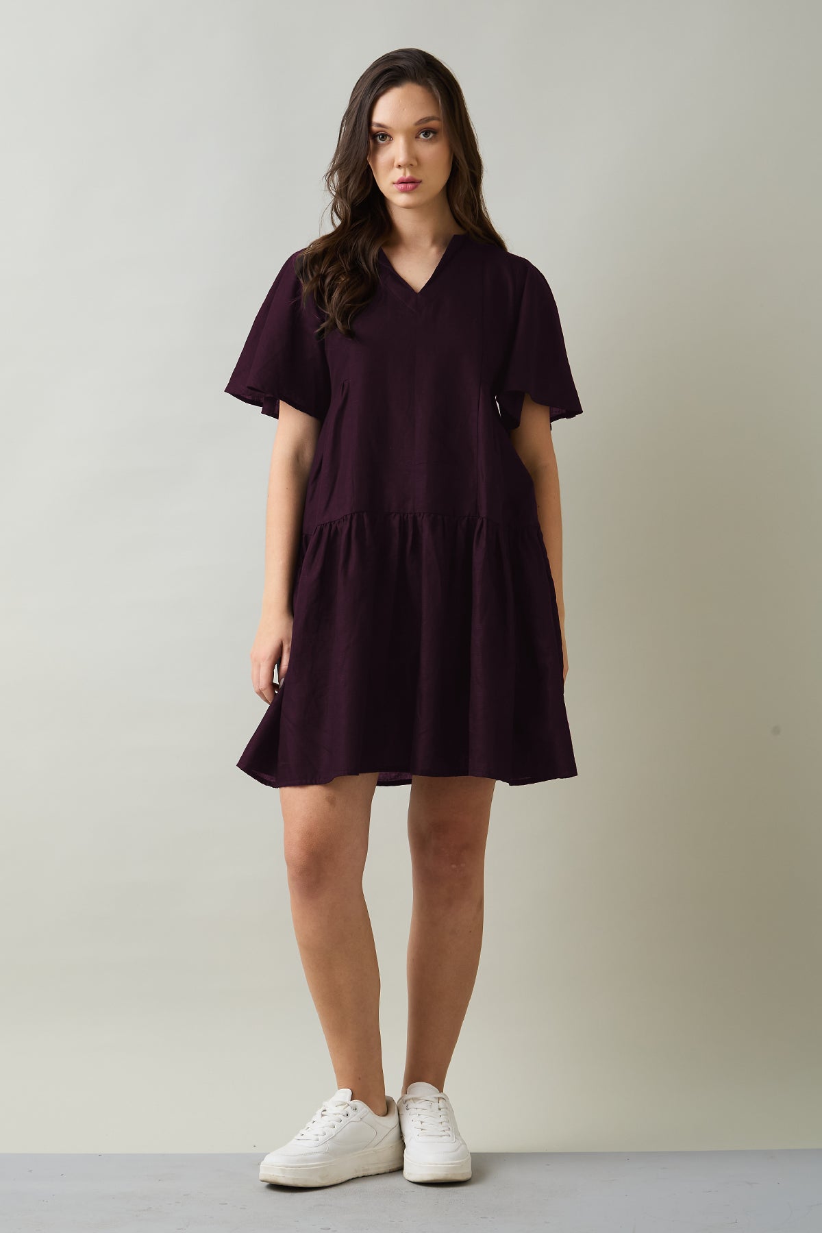 Plum Cotton Linen Flare Dress