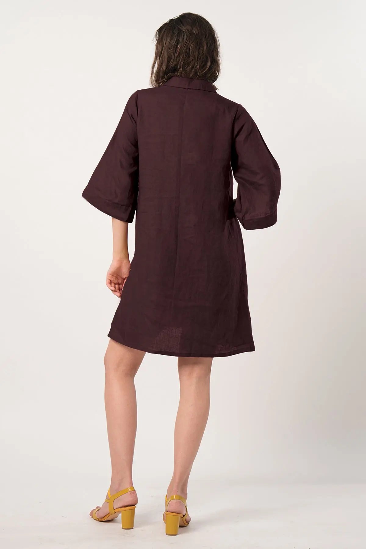 Plum Cotton Linen Shirt Dress SNEHA B