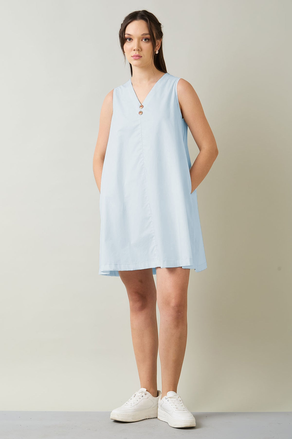 Powder Blue Cotton Mini Dress