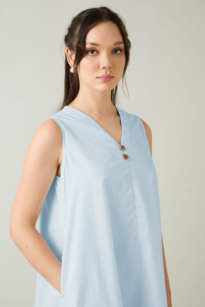 Powder Blue Cotton Mini Dress