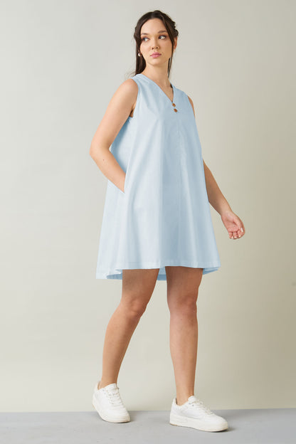 Powder Blue Cotton Mini Dress