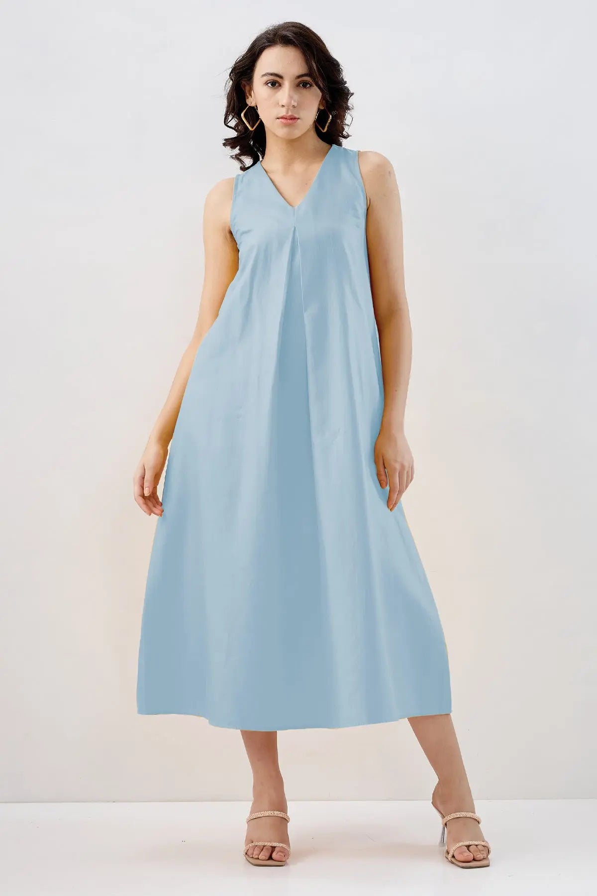 Shop Powder Blue Box Pleated Dress by SNEHA B