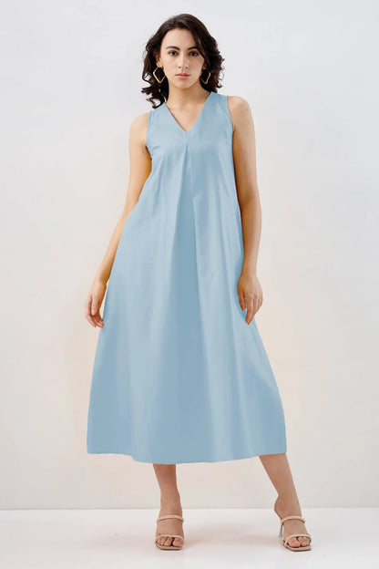 Shop Powder Blue Box Pleated Dress by SNEHA B