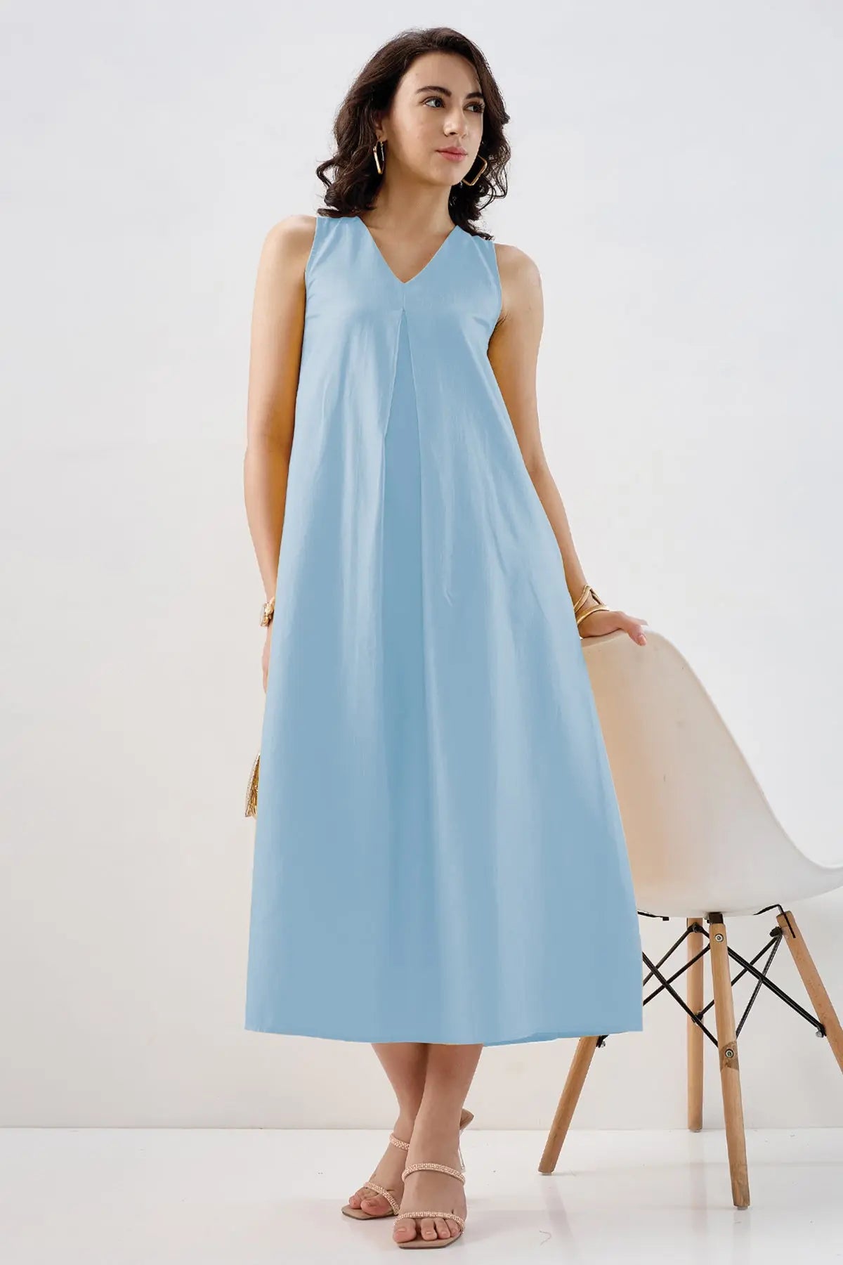 Powder Blue Box Pleated Dress SNEHA B