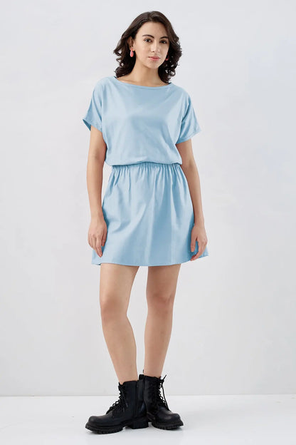 Shop Powder Blue Elasticated Dress by SNEHA B