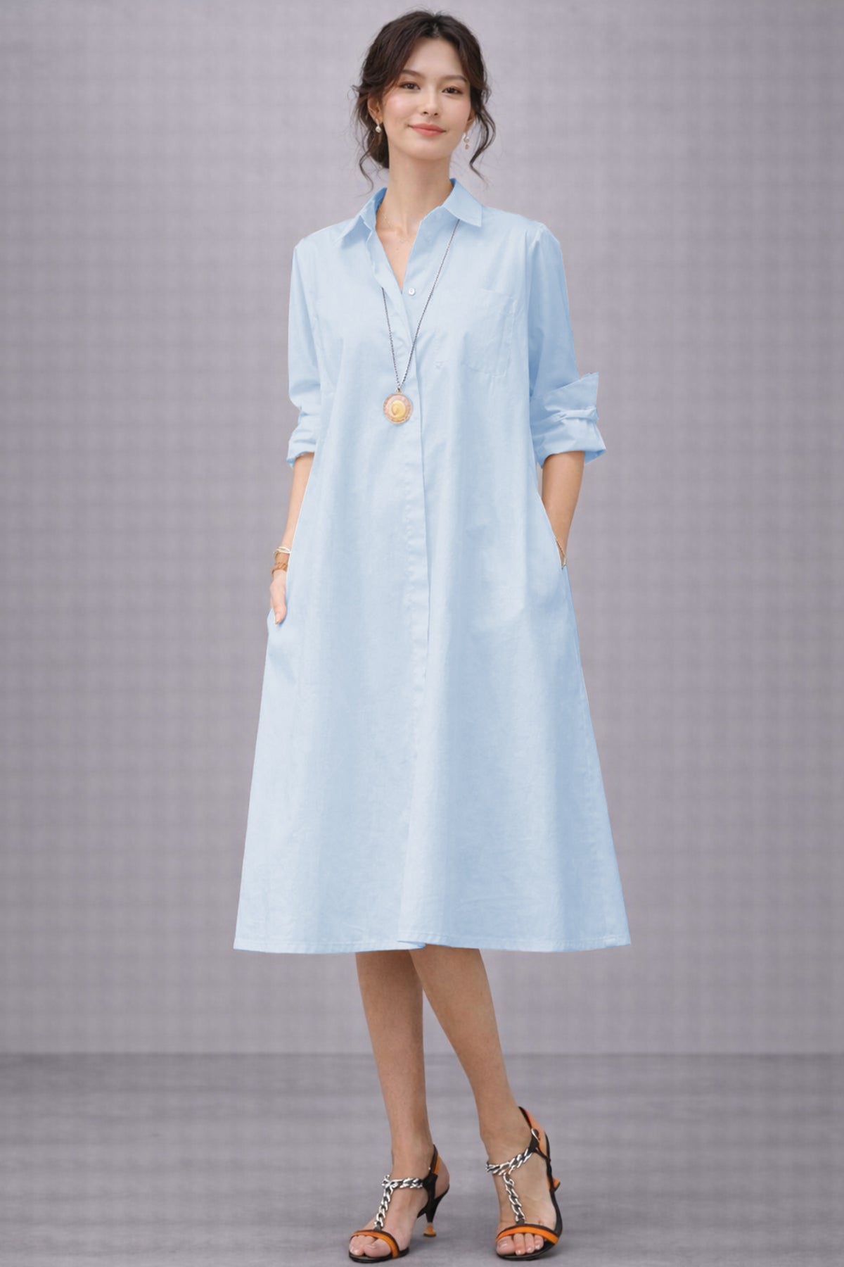 Shop Powder Knee Length Shirt Dress for women by SNEHA B