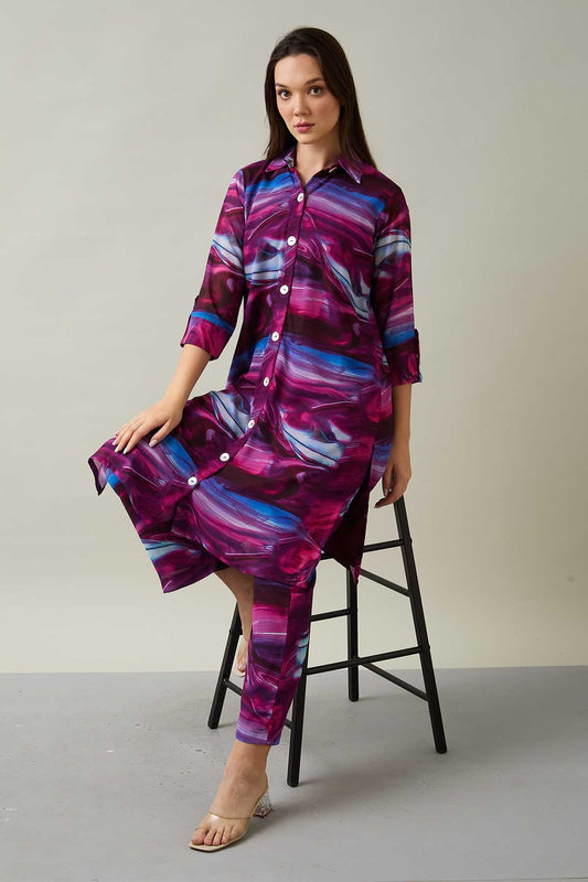 Printed Shirt Style Tunic Set