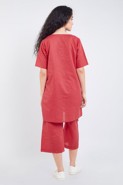 Red Cotton Linen Loose Dress
