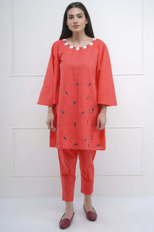Buy Red Embroidered Kurta & Pants by SNEHA B