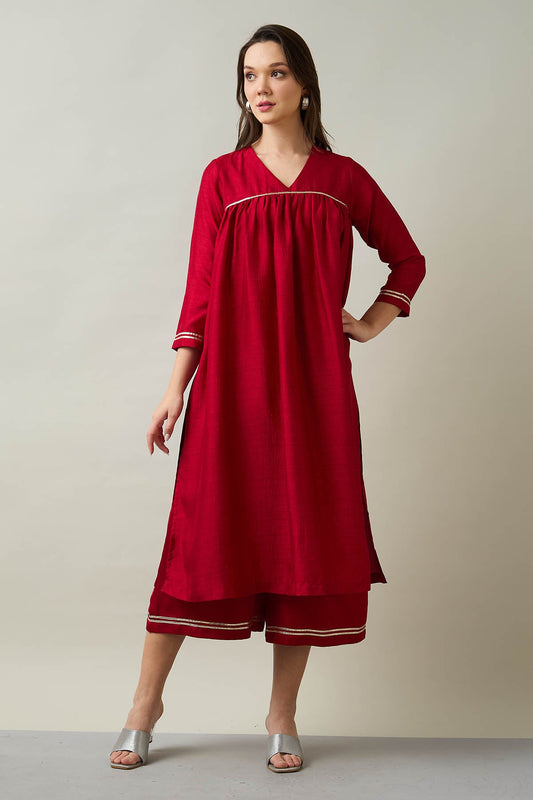 Red Silk Gota Patti Kurta Set