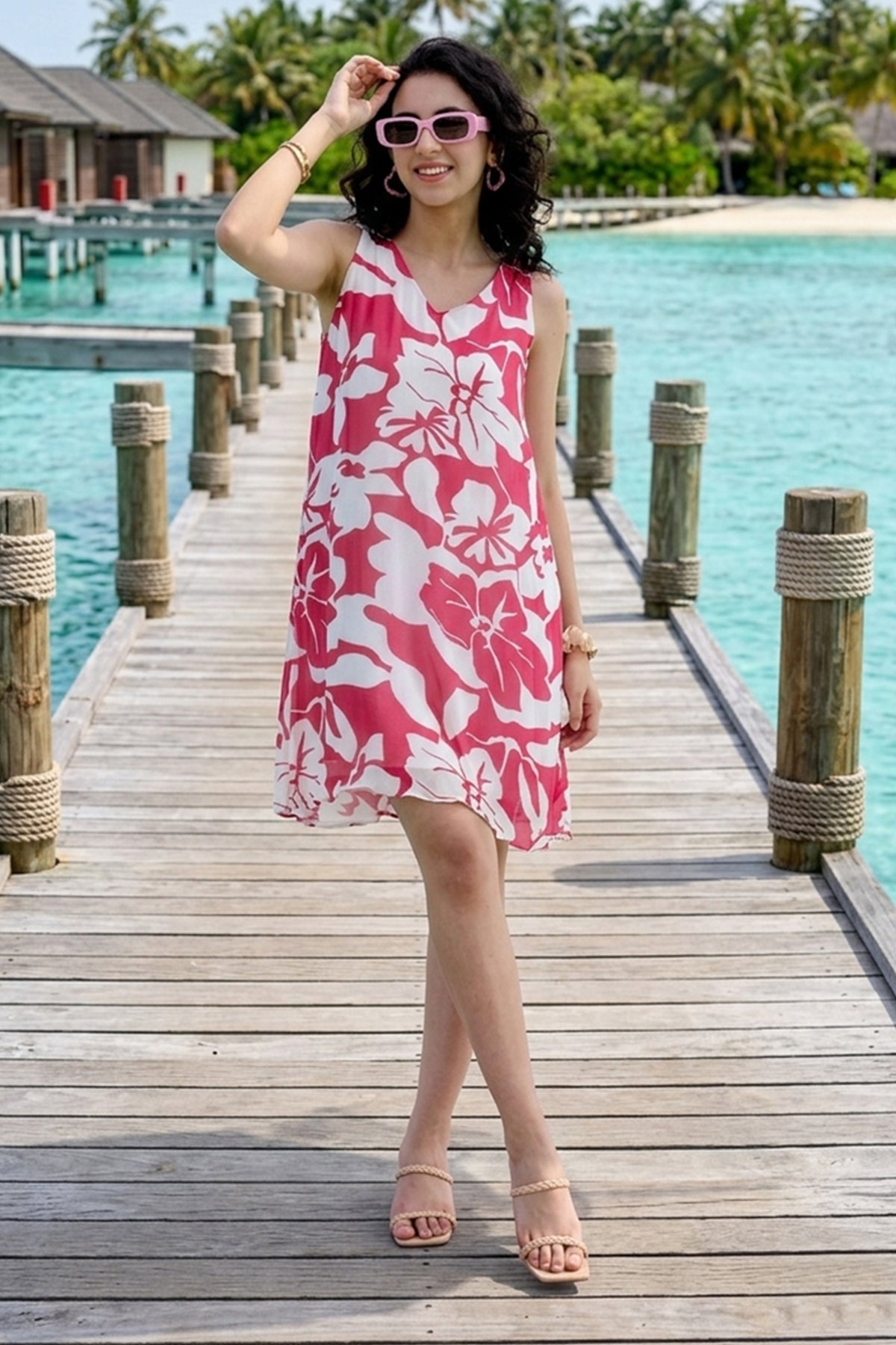 Red White Back Tie Knot Dress