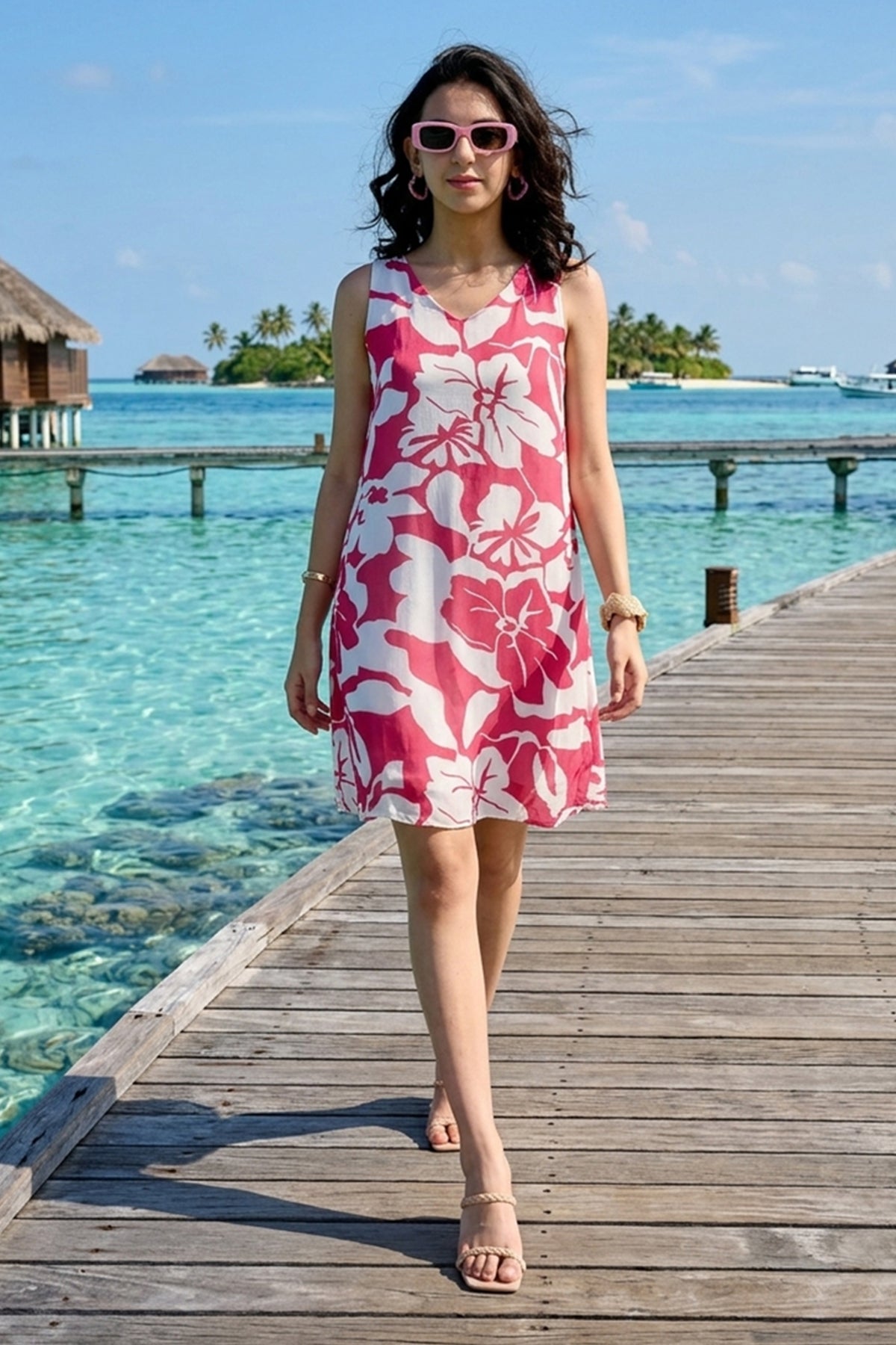 Red White Back Tie Knot Dress