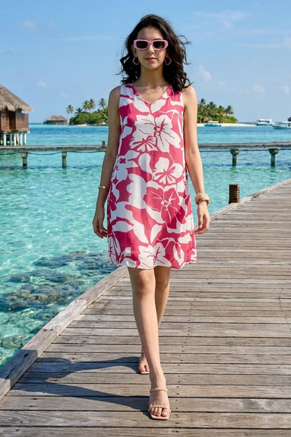 Red White Back Tie Knot Dress