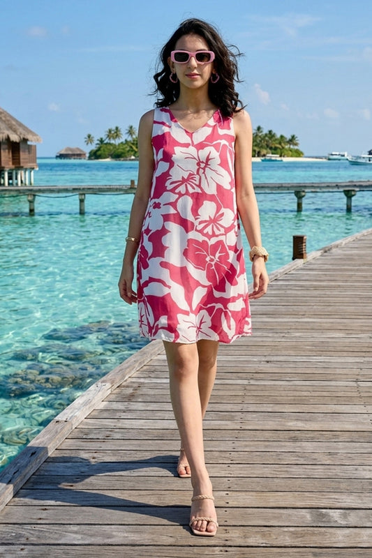 Red White Back Tie Knot Dress