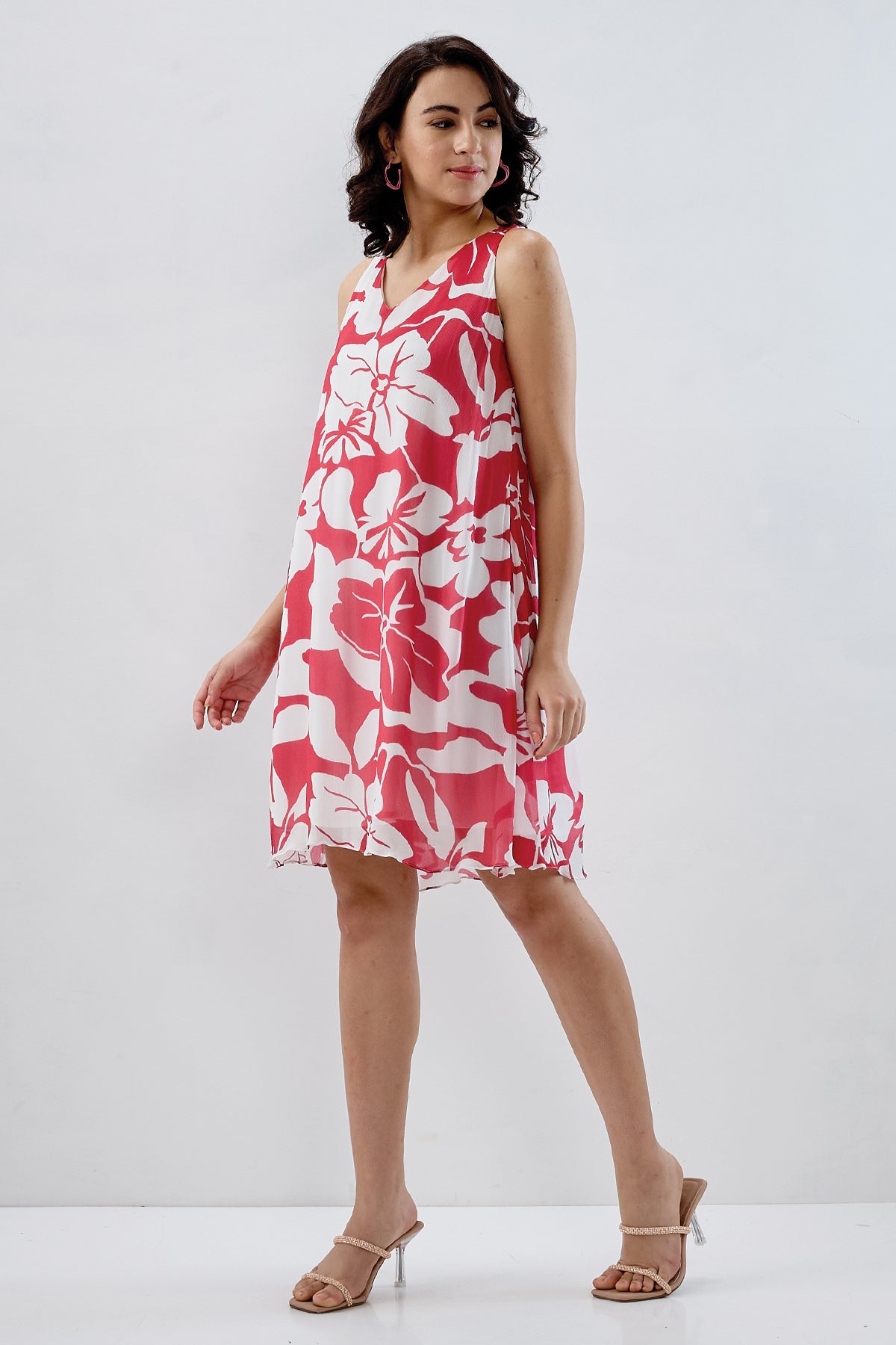 Red White Back Tie Knot Dress