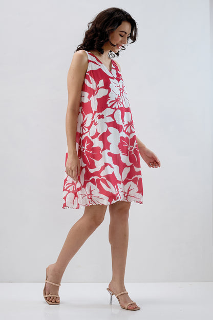 Red White Back Tie Knot Dress